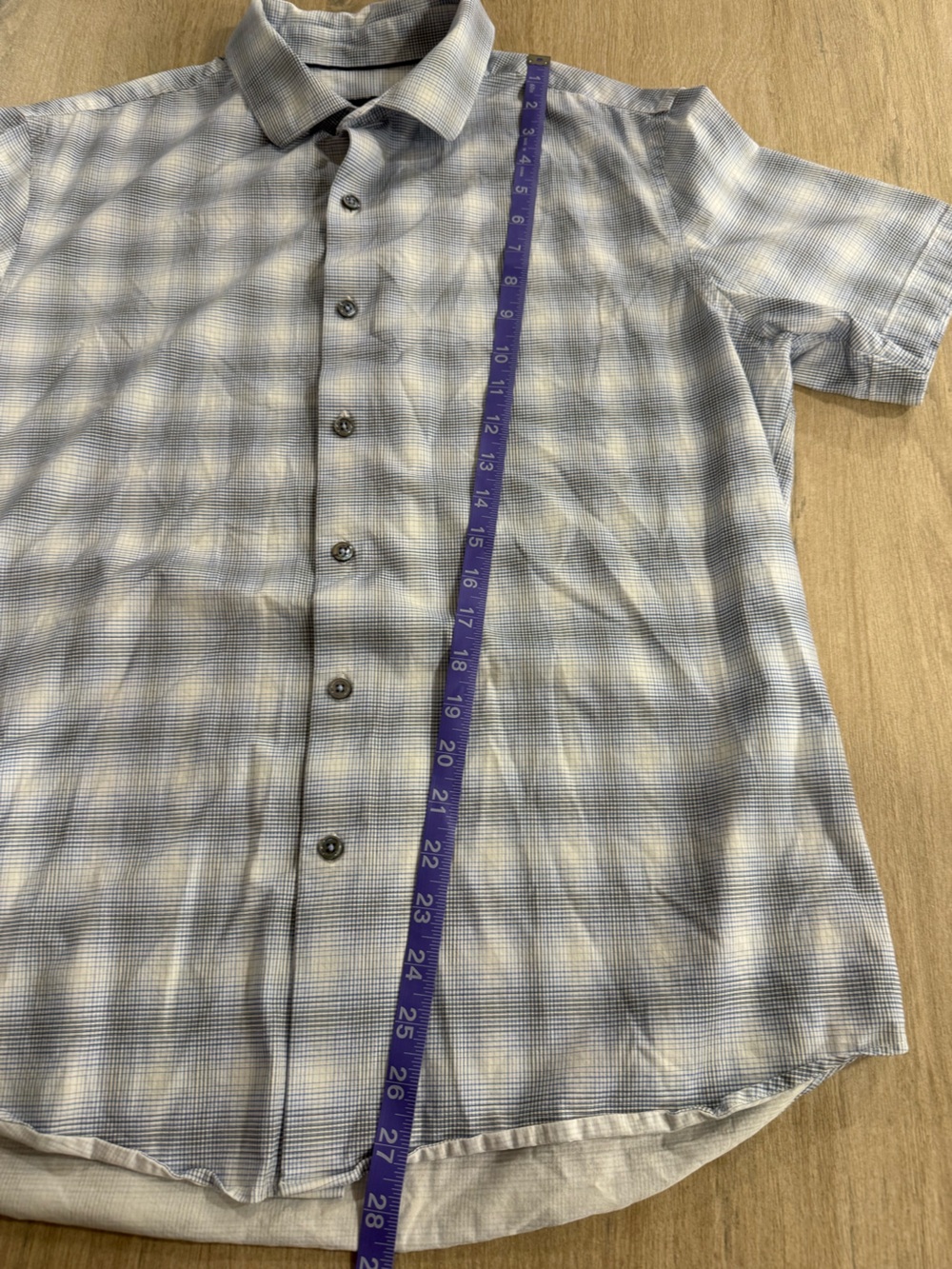 Bugatchi OoohCotton Tech 8-Way Stretch Plaid Shirt Short Sleeve Button Blue L - Picture 12 of 12